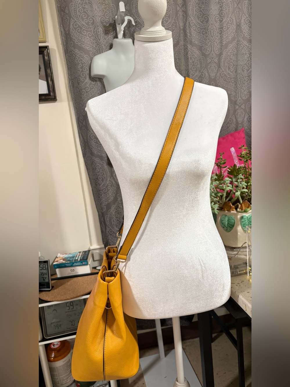 Joy Susan Pebbled Mustard Vegan Leather Classic Hobo Tote - Picture 11 of 17